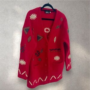 Native Geometric Patterned Wool Cardigan Cottage Cabin Core